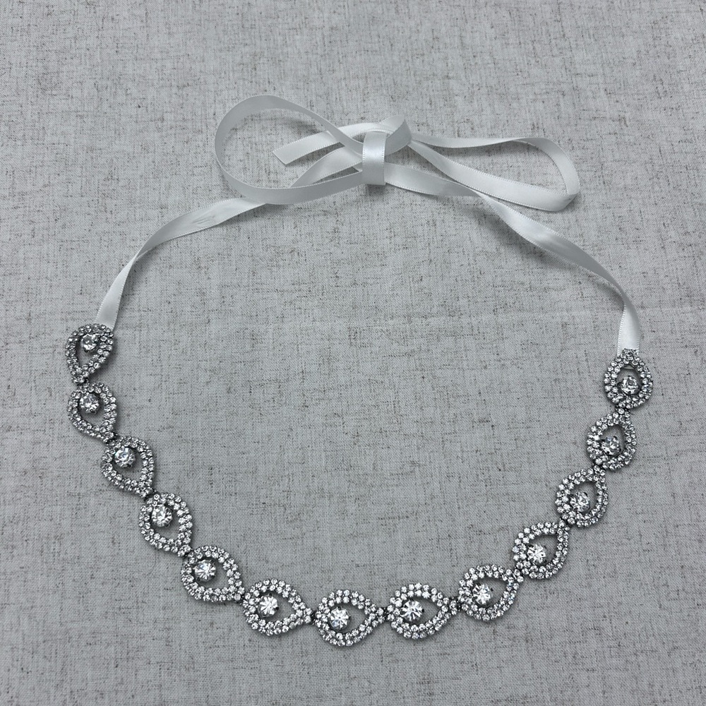 Sparkling Rhinestone Crystal Ribbon Tie Accessory Silver Tone Bridal Prom